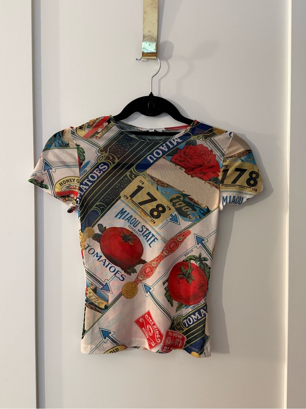 Miaou Tomato Print Short Sleeve Mesh Top